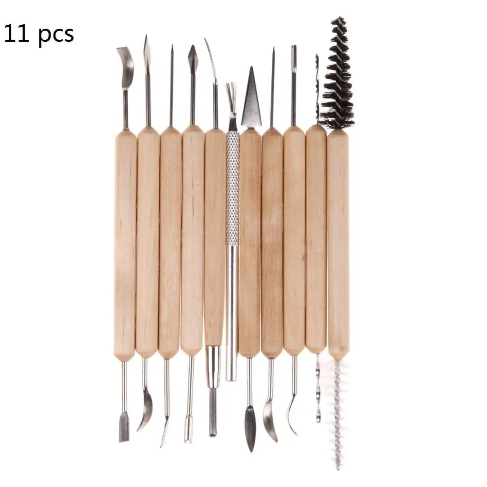 11 pcs 11/22 шт. глины Набор для лепки Воск Резьба, керамика инструмент гончарная Керамика инструменты полимерной Шейперы деревянной ручкой инструменты для лепки из глины - Цвет: 11 pcs