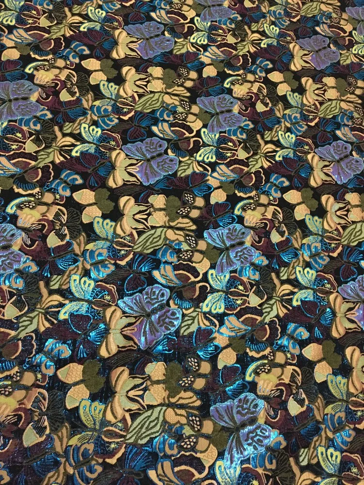 Высококачественная жаккардовая ткань для платья с бабочками металлическая