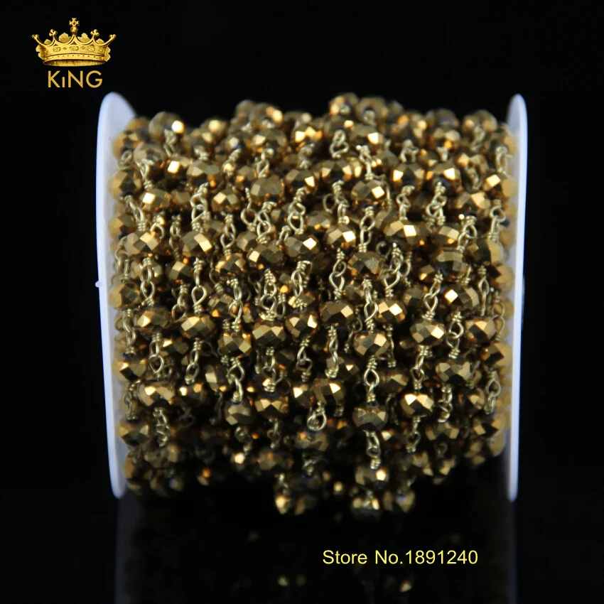 

Brass Gold Chain Rondelle Faceted Titanium Glass Beads Rosary Chain with Gold Glass Crystal Beads Jewelry DIY Necklace JD099