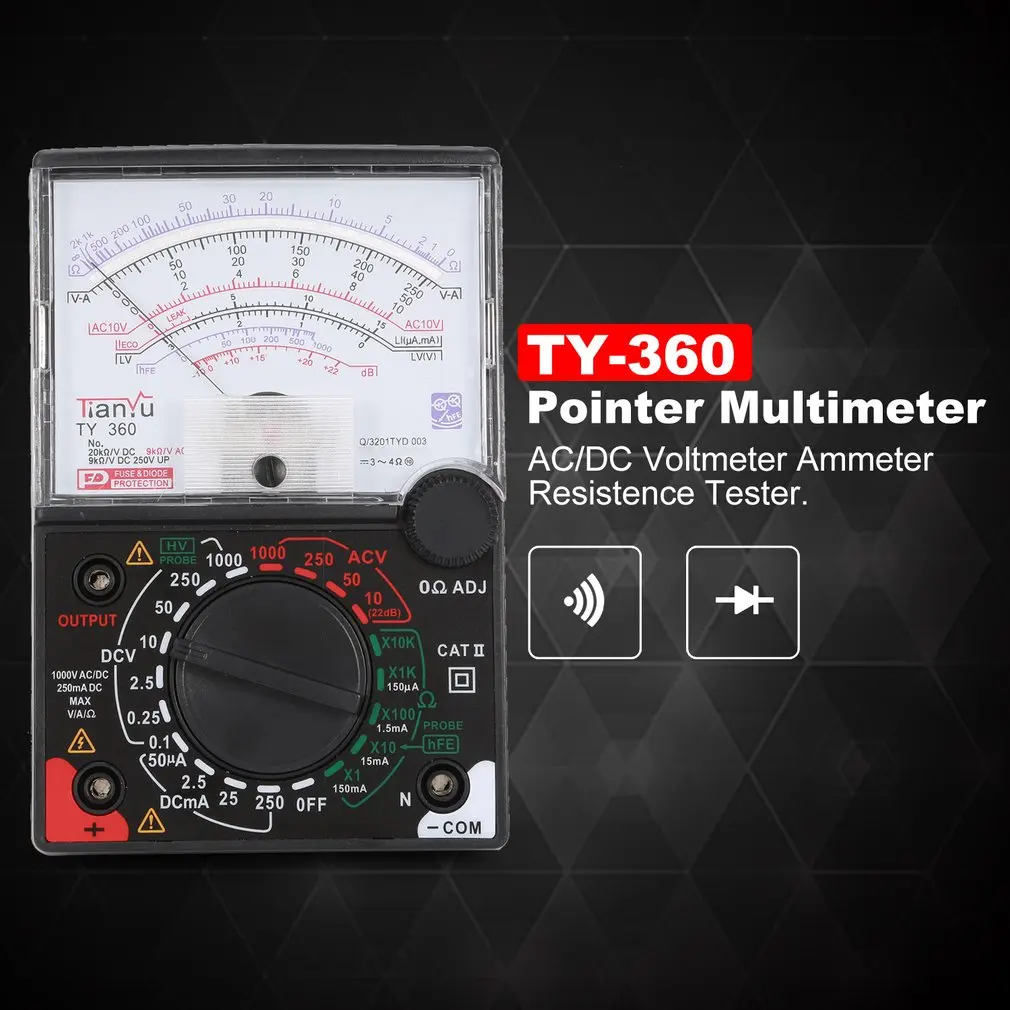 TY-360 стрелочный мультиметр AC/DC Вольтметр Амперметр True RMS диод ом тестер