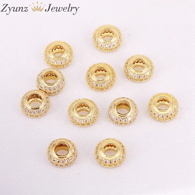 gold color 10 шт ZYZ320-5852 CZ микро проложить Большое Отверстие Rondelle бусины, кубический цирконий проложить бусины, круглые шарики, CZ разделительные бусины фурнитура - Цвет: gold color
