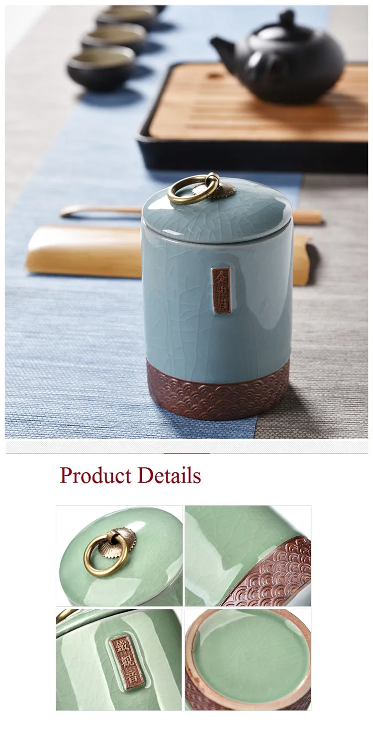 Популярная банка для чая Celadon с крышкой, баночки для хранения мелких вещей, емкости для конфет, Сушеные Орехи, горшок, фарфоровые банки для еды, банка для печенья, контейнер