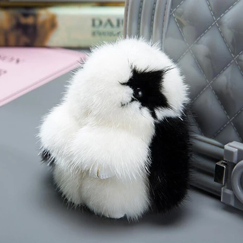 white and black Мини-брелок с кроликами из натурального меха норки для девочек 8 см брелок для ключей с кроликом меховые сумки-зайчики кролик труба кролик заяц Penda телефон - Цвет: white and black