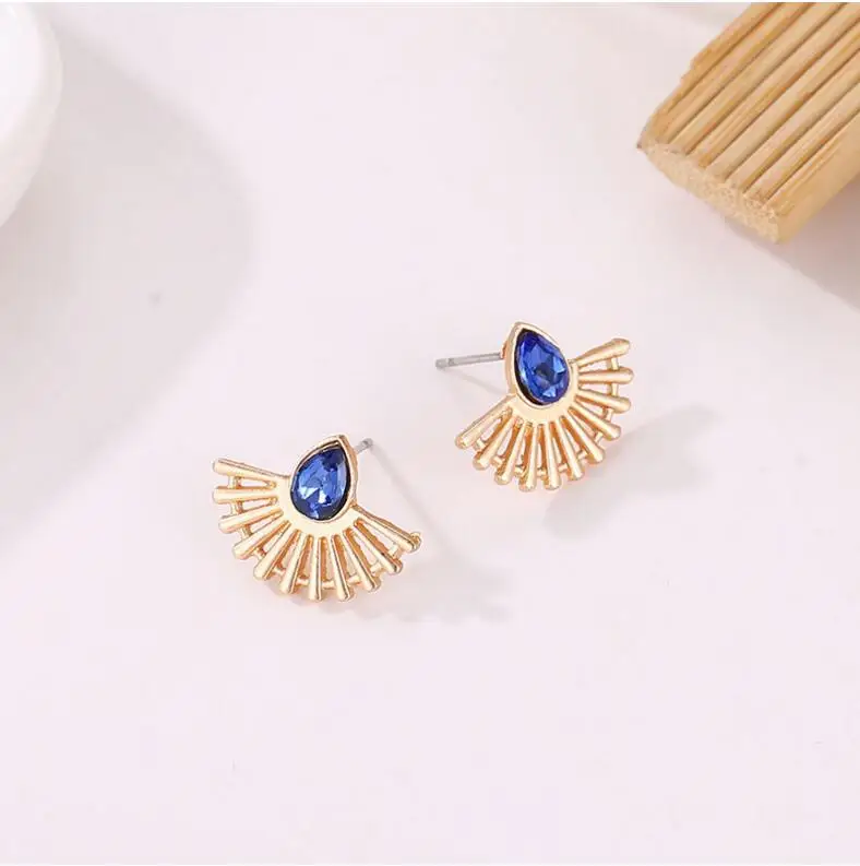 Korean Jewelry New blue Crystal Front Back Double Sided Stud Earring For Women Fashion Ear Cuff Piercing Gift Wholesale | Украшения и
