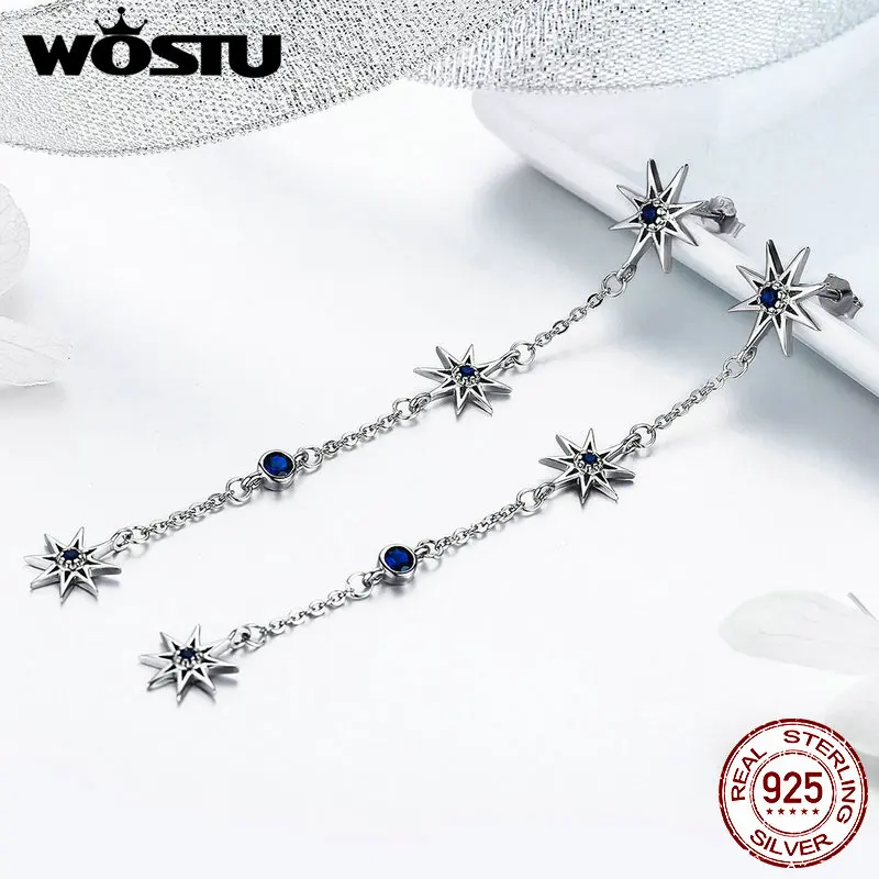 Женские длинные серьги подвески WOSTU из стерлингового серебра 925 пробы с синим