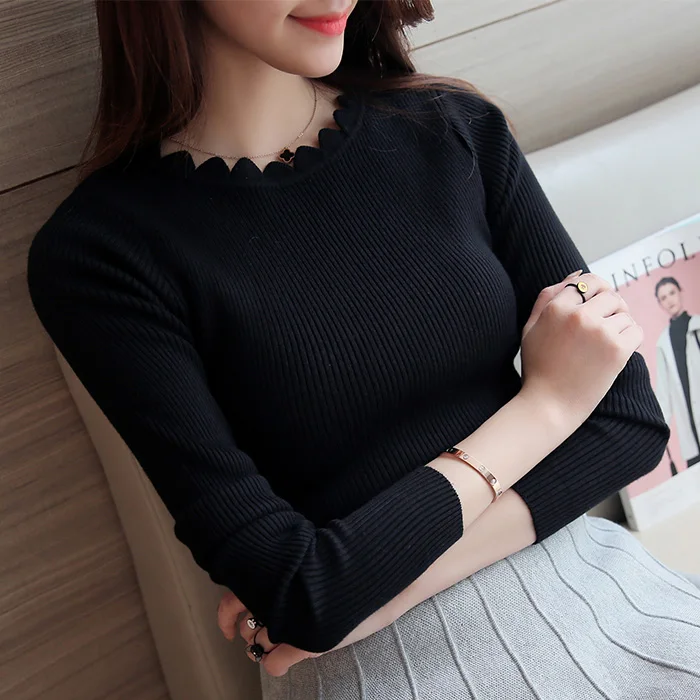 Новинка 2017 зимний свитер Женский однотонный короткий облегающий вязаный с