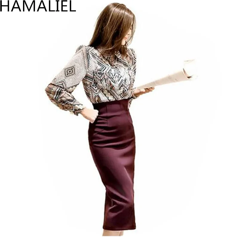 HAMALIEL корейский стиль Осенний женский деловой комплект из 2 предметов 2018 рубашка с