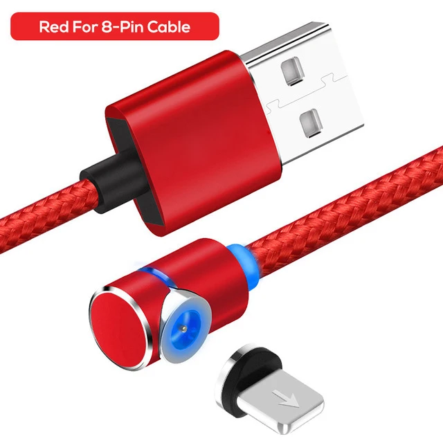 Red for iphone Gusima L-Line Магнитный зарядный кабель, 90 градусов светодиодный кабель для iPhone X 8 7 6 Plus и кабель Micro USB и кабель usb type-C USB C - Цвет: Red for iphone