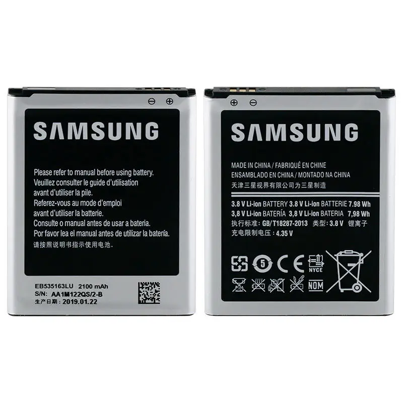 Оригинальный аккумулятор Samsung EB535163LU для I9082 Galaxy Grand Duos i9080 i9168 i9060 i879 i9118 Neo + 2100