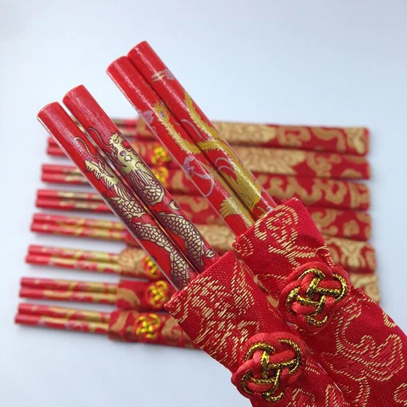 100 пар деревянные китайские палочки для еды с драконом|wedding chopsticks|double happinesschopsticks