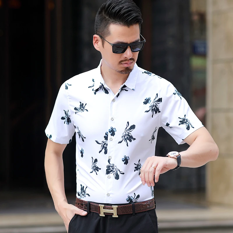 Men's Casual Shirts New Fashion Chinese Style Ink Painting Short Sleeve Shirt Men Flower Hawaiian Beach Plus M-7XL | Мужская одежда