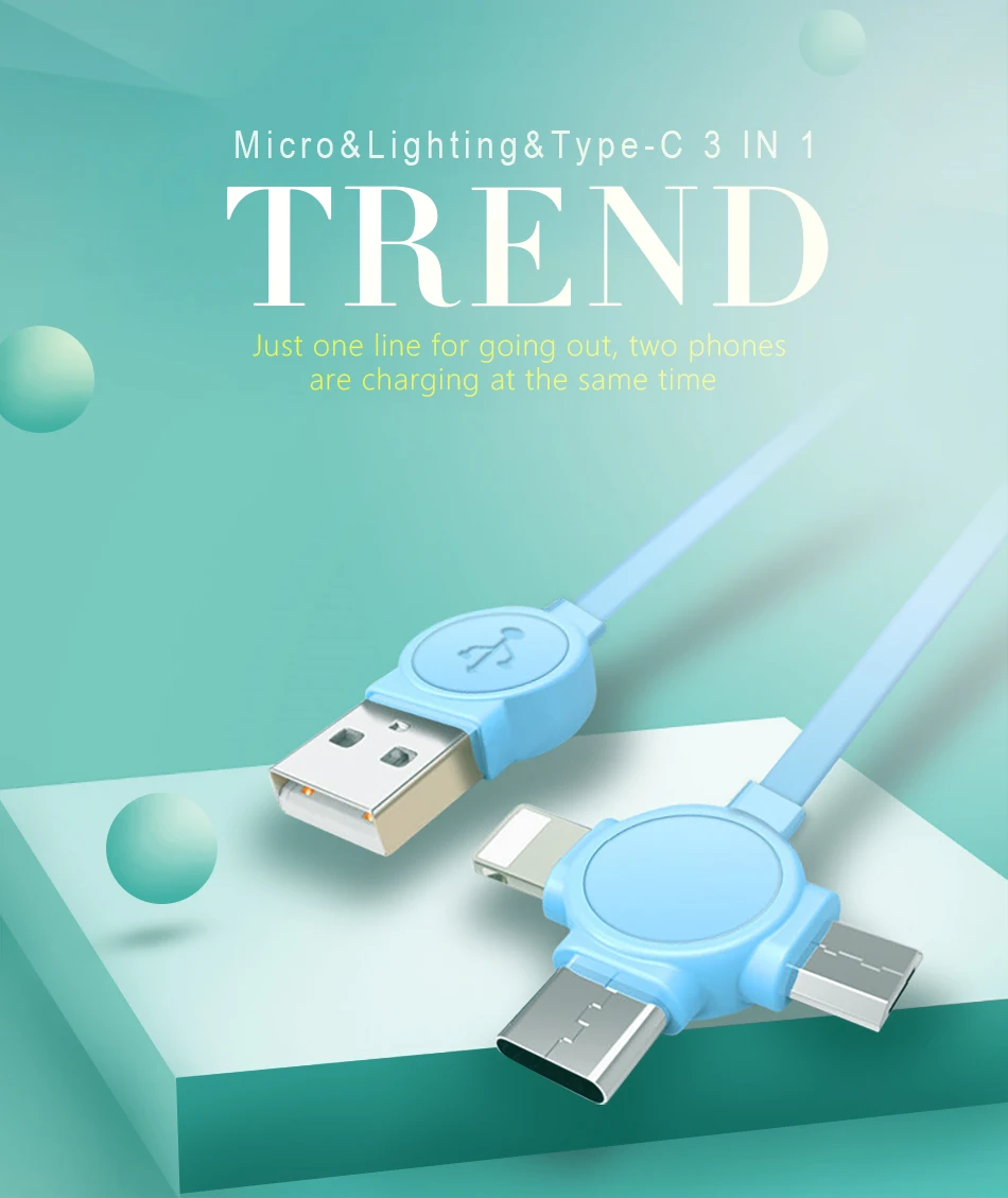 ACCEZZ 3 в 1 USB кабель для зарядки и передачи данных освещение для iPhone 7 XR XS Max X 8 Pin Micro usb type C для samsung Xiaomi телефонные кабели