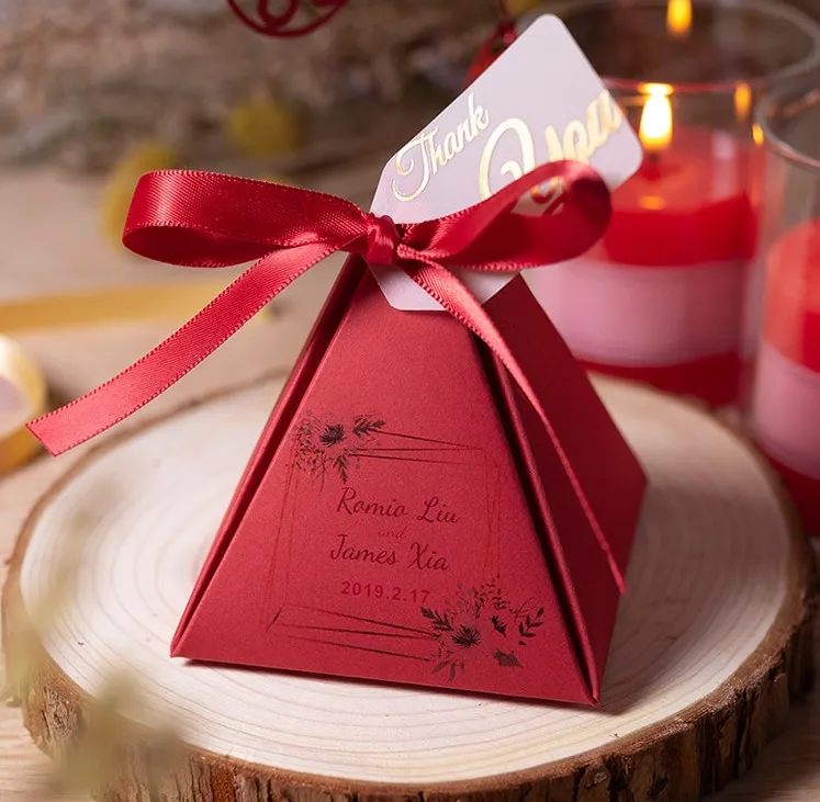 

free shipping 100pc Wedding favor box red pink golcustom logo candy boxes personalized Customize name and date a gift for guests