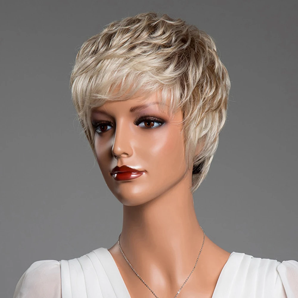 Блонд Единорог синтетический 6 дюймов Pixie Cut Короткий прямой 50% человеческих волос