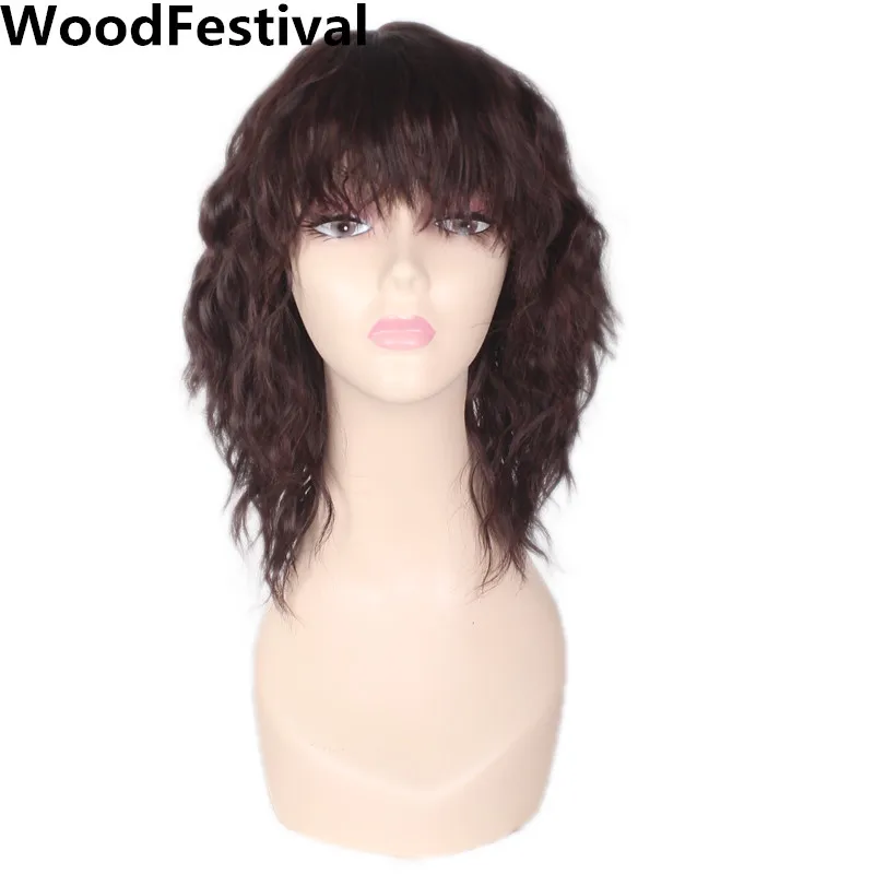 WoodFestival термостойкие женские вьющиеся коричневый синтетический парик с челкой Косплей Короткие парики