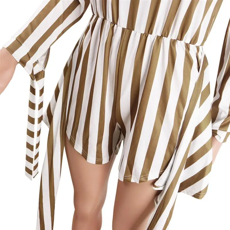 

Slash Neck Long Sleeve Bandage Overall Women Summer Playsuits Off-Shoulder Stripe Sexy Nightclub Wear Jumpsuits WS8103C