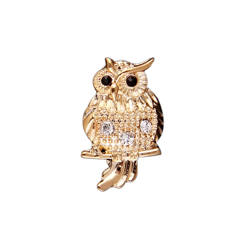 Elegant Rhinestone Owl Brooch Pins Golden Crystal Animal Craft Bird Jewelry for Women Breastpin Dress Decoration | Украшения и