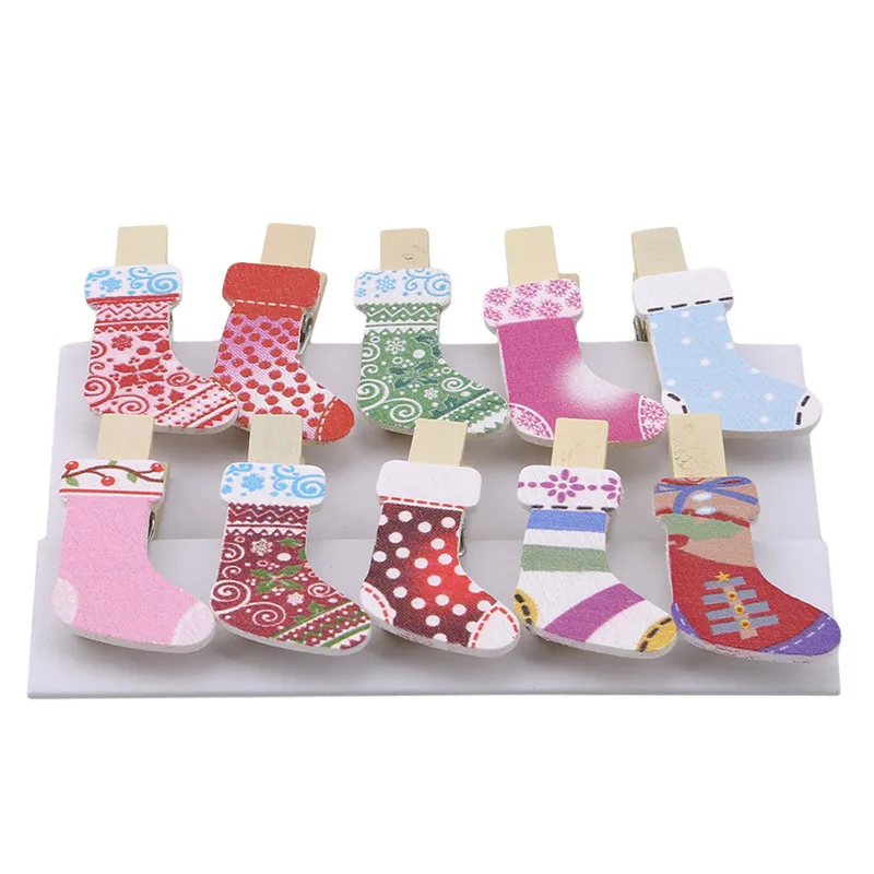 10 шт ручной работы деревянный мультфильм рождественские чулки небольшой клип