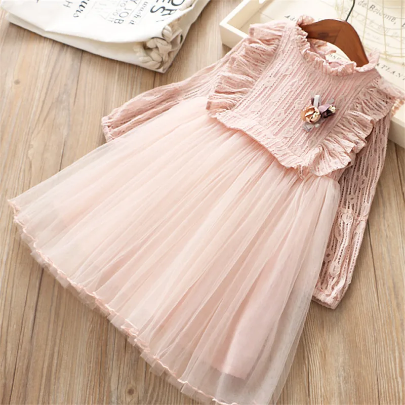 0-6 years High quality girl dress 2019 autumn new fashion solid cute flower full sleeves children clothing princess dresses | Детская