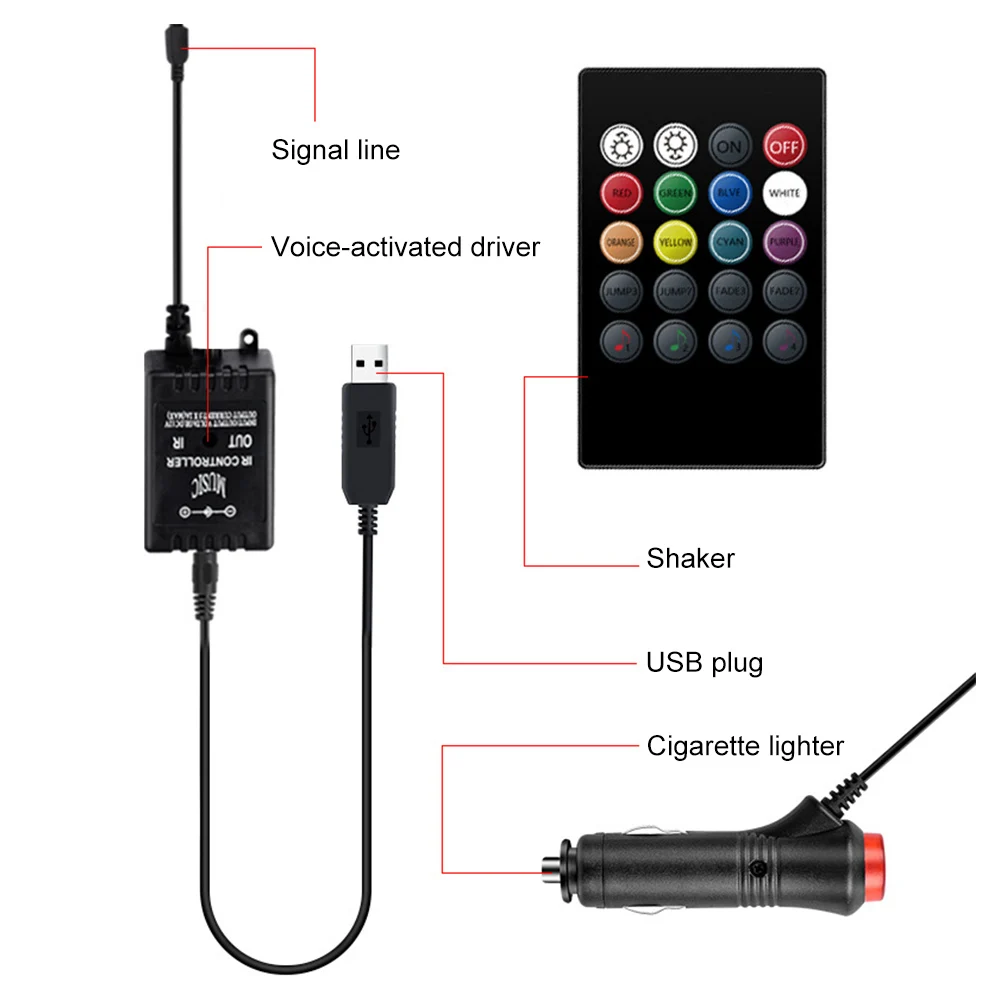 

Car Atmosphere USB Standing Light Cigarette Lighter Remote Control Indoor Decorative LED Environment Lamp Strip Multi-Color