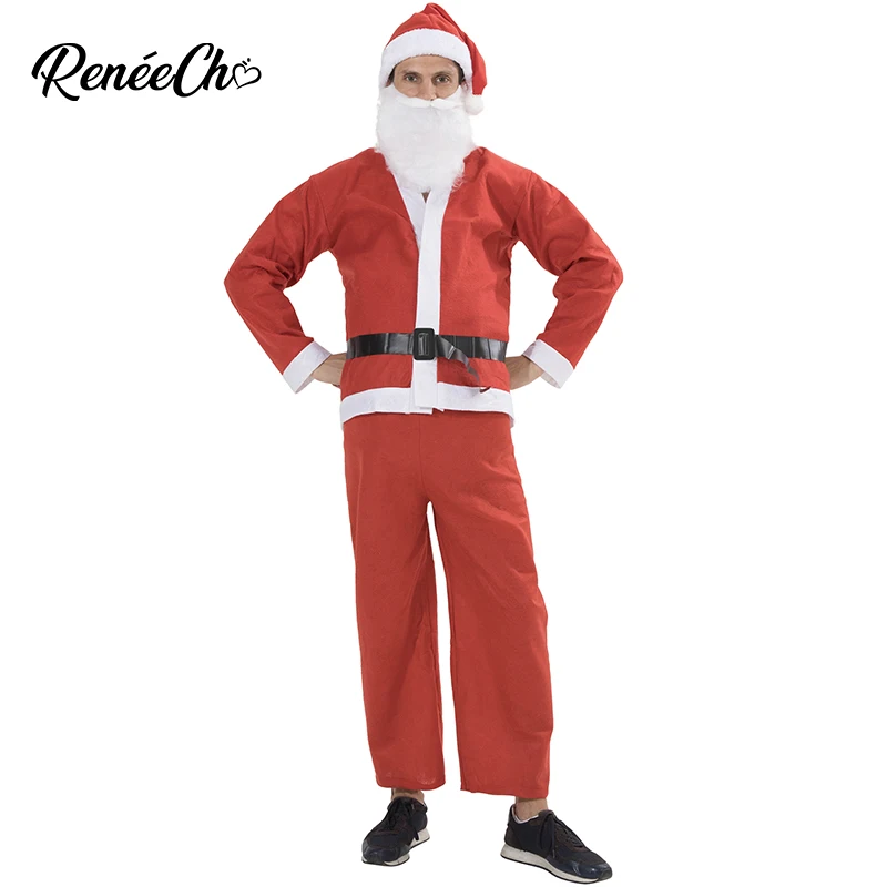 

2018 Santa Claus Costume Adult Father Christmas Costume For Men Plus Size Santa Costume New Year Costume 5 Pieces Full Set