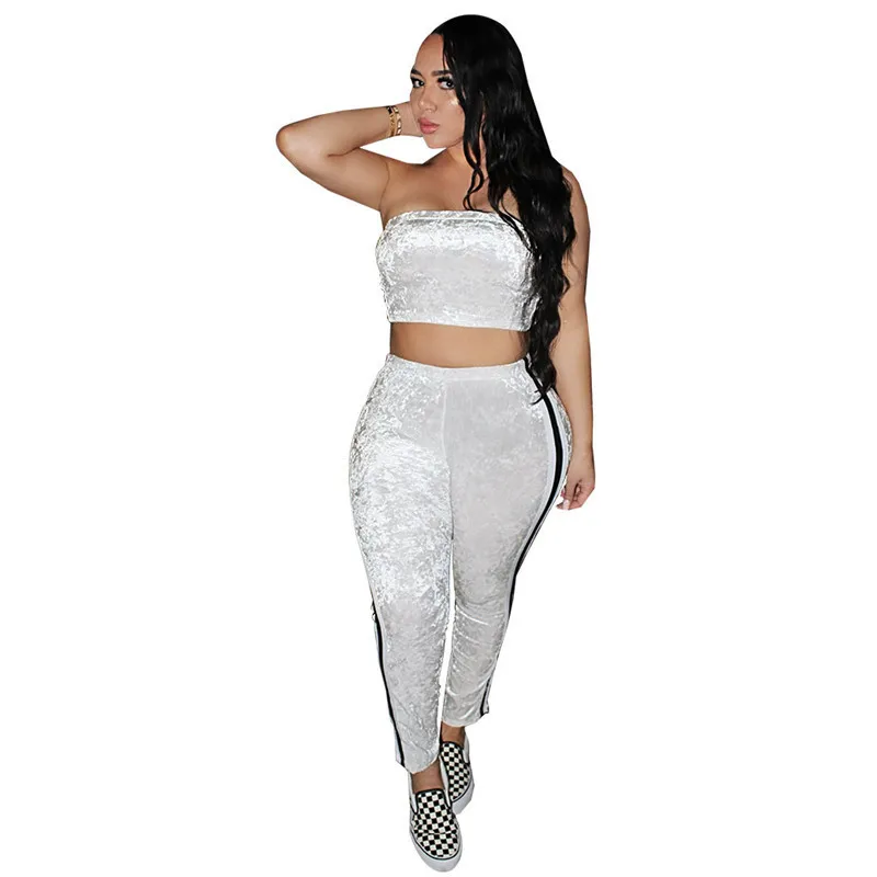 Женский бархатный костюм двойка без рукавов бретелек укороченный топ и штаны в