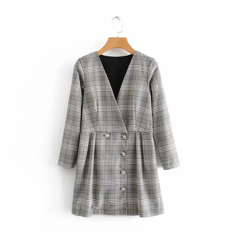 Плед работа Обёрточная бумага кнопка карманы Винтаж платье с v-образным вырезом