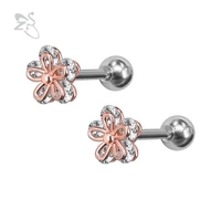 popular flower shaped stud earrings clear crystal ear cartilage piercing women girl cute double side earrings body jewelry