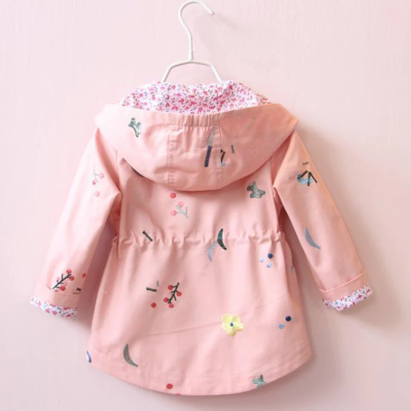 Girls Windbreaker Spring Autumn Kids Coat Baby 2 3 4 7 years Flower Embroidery Hooded Outwear Children Coats Jacket Clothing | Детская