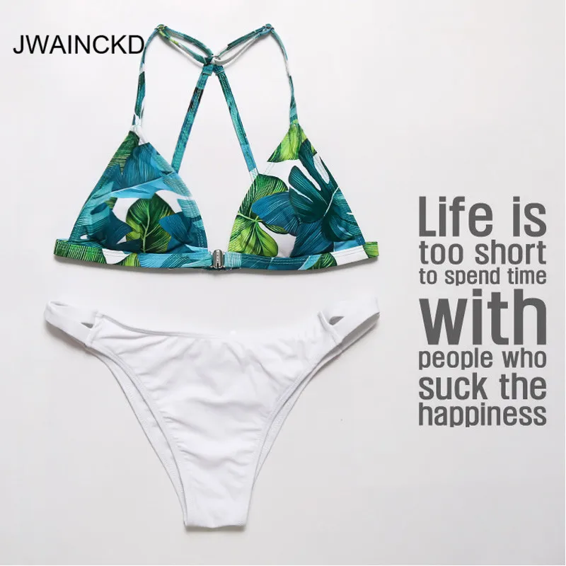 

Купальник бикини JWAINCKD, купальный костюм, женский комплект бикини с растительным принтом, купальник с пуш-апом, женская пляжная одежда с подк...