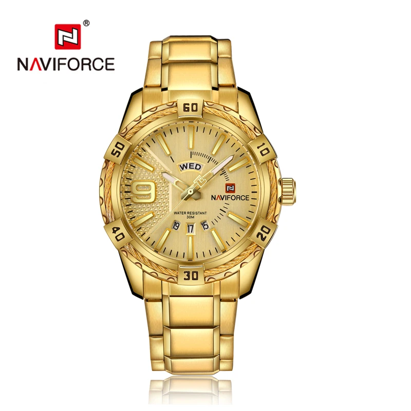 NAVIFORCE Топ Роскошные Брендовые мужские золотые часы мужской Дата наручные модные