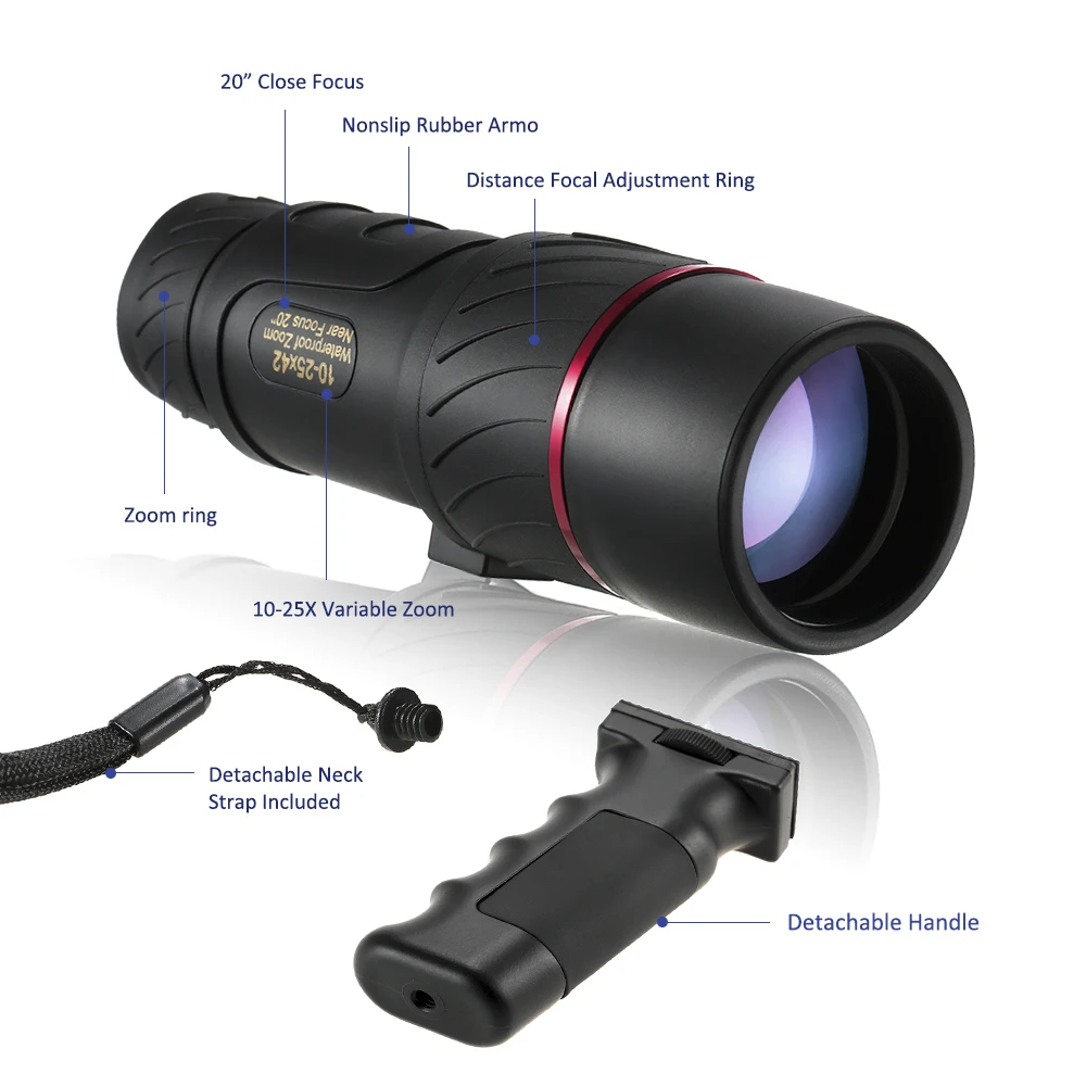 Visionking 10-25X42 Monocular Waterproof Outdoor Spotting Scopes Telescope 20" Close Focus with Detachable Handle | Инструменты