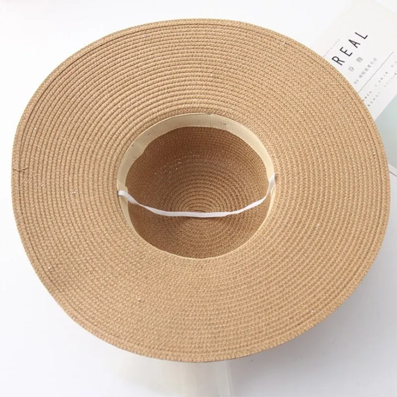 Шляпка от солнца с жемчугом женская однотонная большая пляжная шапка мягкими