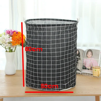 Black lattice XL Большая складная корзина для белья 60*50 см, корзина для хранения из хлопка и льна, корзина для грязной одежды, игрушка, бюстгальтер, носок, корзина для хранения/ведро - Цвет: Black lattice XL