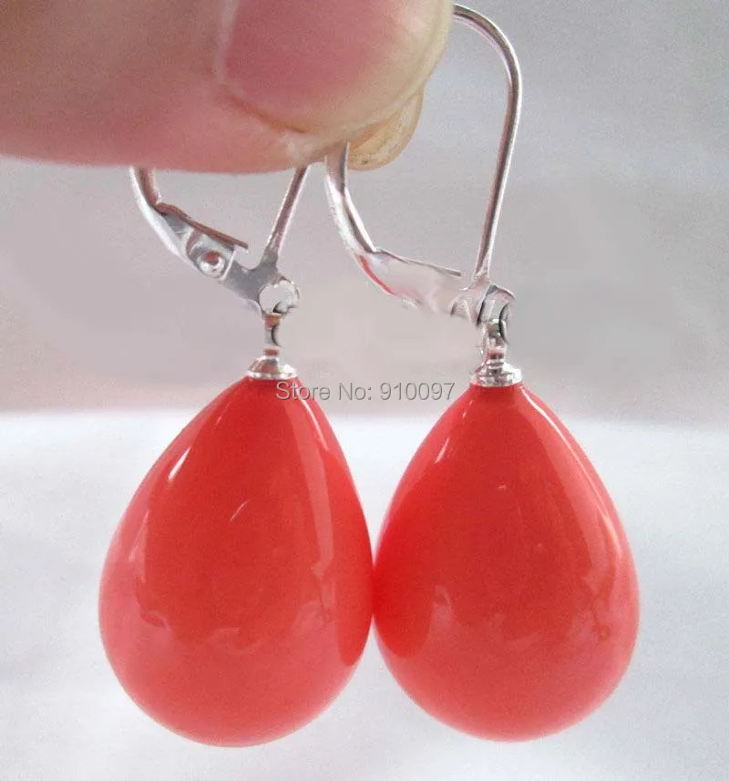 

free shipping >Beautiful 12-16mm drip pink coral color sea shell pearl earring - 925 silver hook