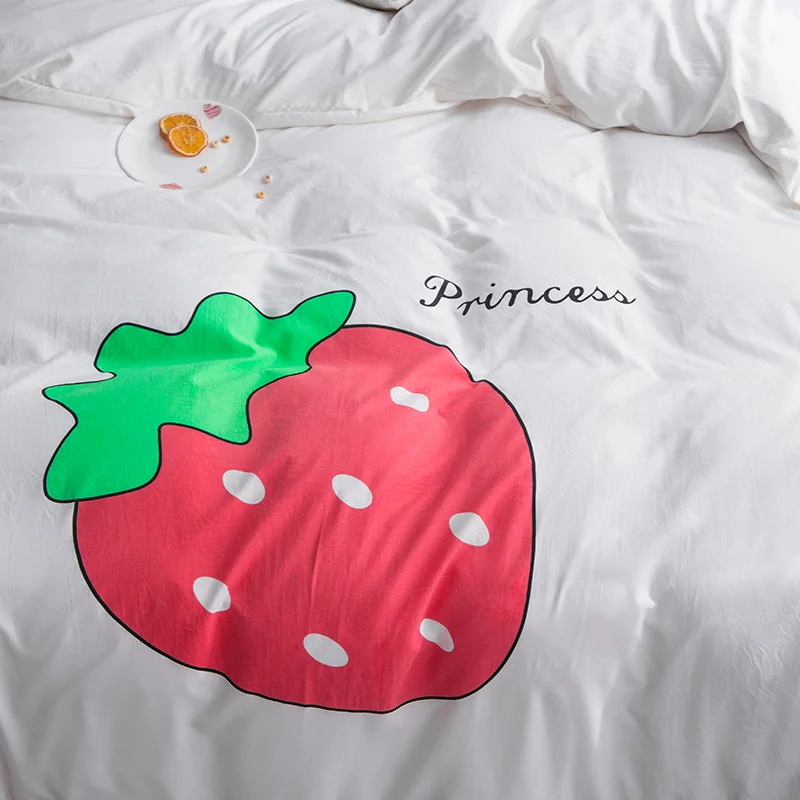 Fashion Summer Strawberry Bedding Set Light Luxury Elegant Duvet Cover Active Printing Bed Linen queen king white bedclothes | Дом и сад