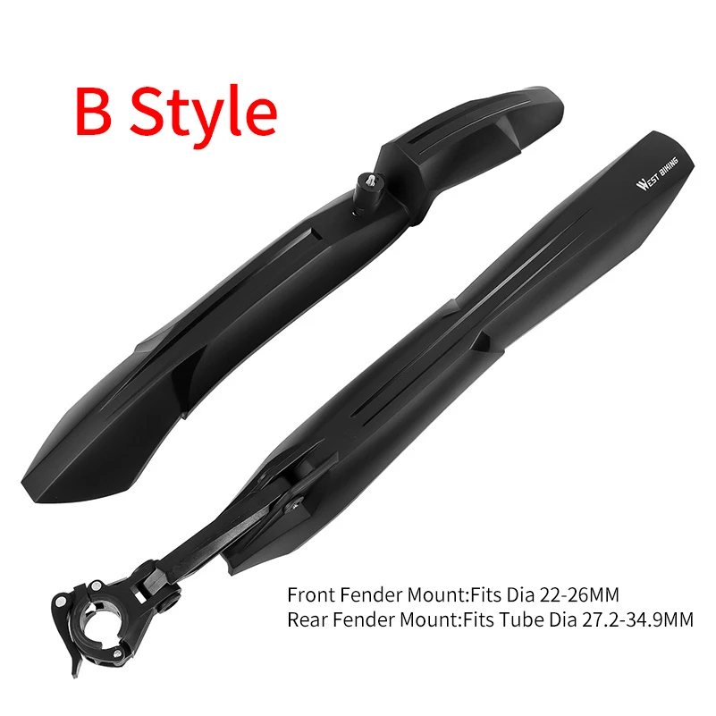 B Style Black WEST BIKING, 1 пара, крыло для горного велосипеда, Быстроразъемное, переднее, заднее, велосипедные Крылья щитка, брызговик, Аксессуары для велосипеда, крыло для велосипеда - Цвет: B Style Black