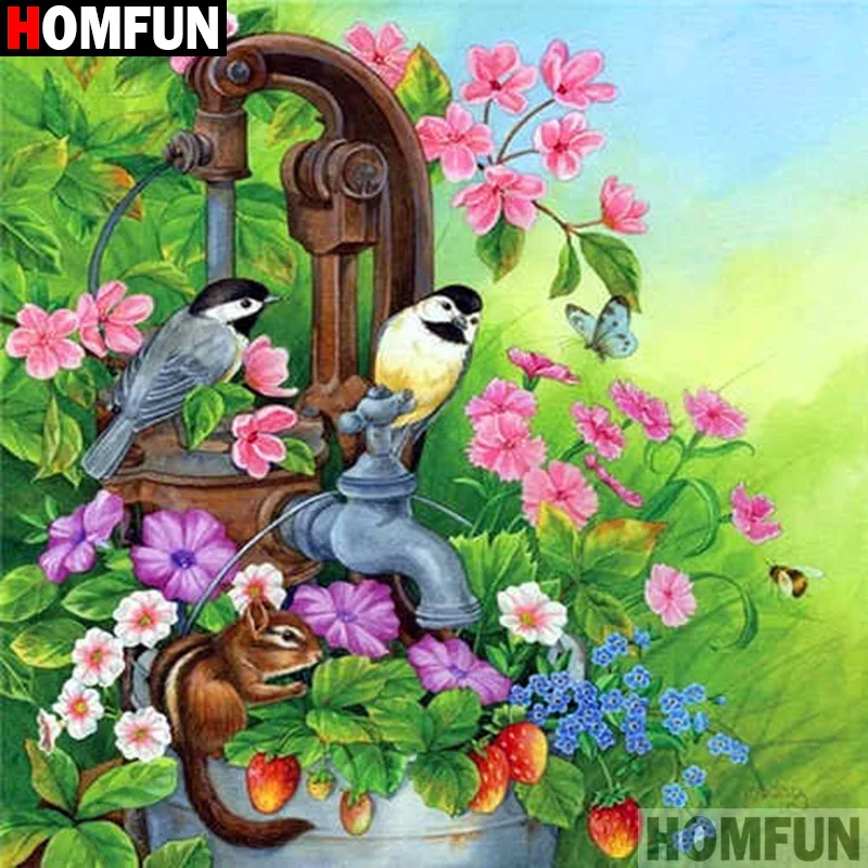 

Алмазная 5D картина HOMFUN «Птицы и цветы», алмазная вышивка «сделай сам» с полными квадратными/круглыми стразами, вышивка крестиком, домашний ...