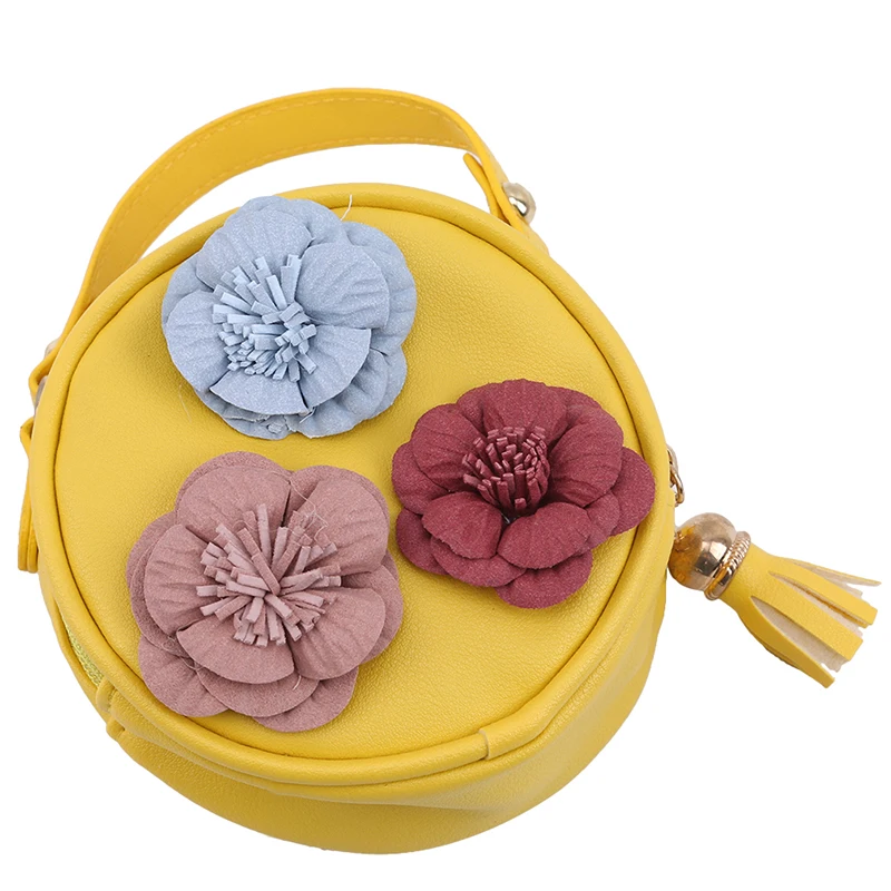 yellow Новинка года, маленькая круглая сумка для маленьких детей, милая сумочка с цветами, сумочка, простая Диагональная Сумка, трендовая Сумочка для мобильного телефона для девочек - Цвет: yellow