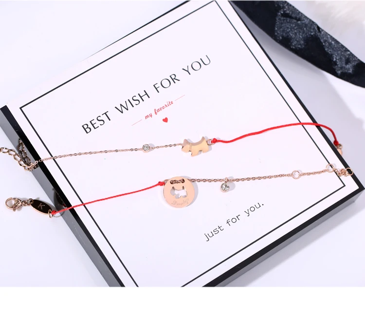 Yun ruo Новое поступление модные, с принтом «Lucky Dog» красный линейный браслет женские Подарочный розово-золотой Цвет модные Нержавеющая сталь ювелирных изделий никогда не увядает