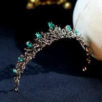 luxury vintage green crystal bridal tiaras crowns baroque pageant prom rhinestone veil tiara headpiece wedding hair accessories