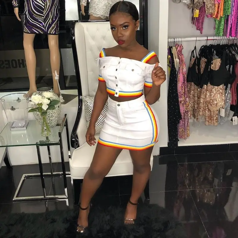 Комплект из двух предметов Женский комплект 2 шт. лето Радужный ребристый