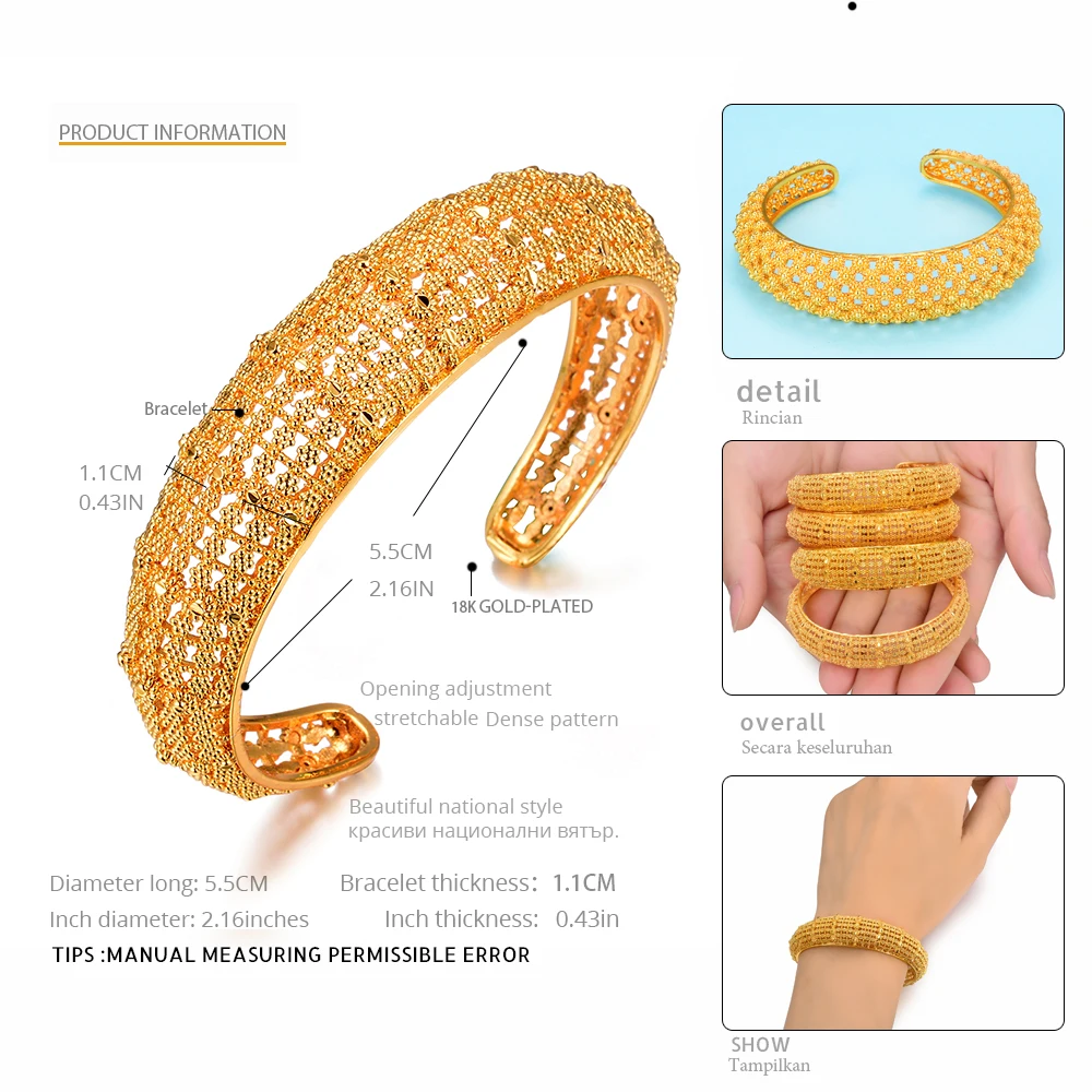 WANDO 2 шт Высокое качество полые Дубай роскошный браслет форма золотой цвет