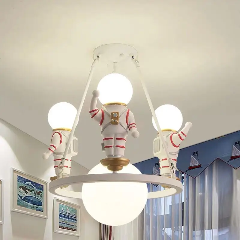 Lámpara colgante de astronauta blanco minimalista, lámpara Led de suspensión de techo E14 para decoración de habitación de niños y niñas