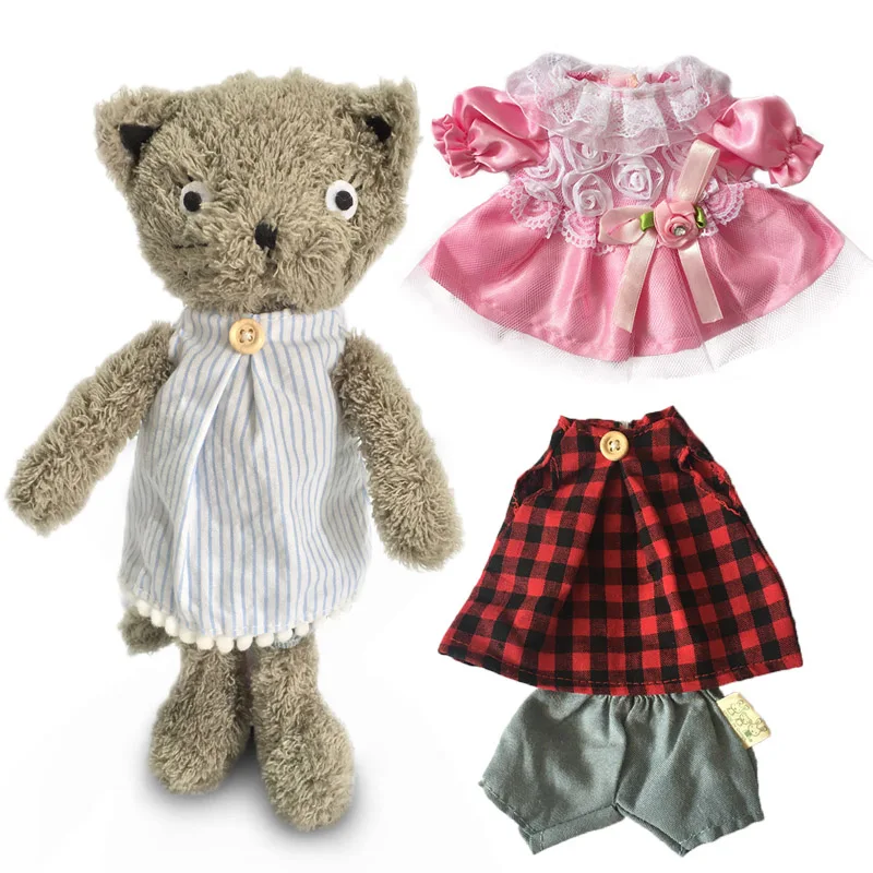 1 סט Kawaii חתולים בפלאש בובות עם שינוי בגדי ממולא צעצועים רכים לילדים בנות ילדי צעצועי מתנה (1 חתול & 2 בגדי)