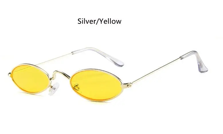 gold yellow 90s красные очки, узкие маленькие круглые солнцезащитные очки, винтажные брендовые дизайнерские крошечные металлические оправа с плоскими линзами, овальные очки, мужские крутые оттенки - Цвет линз: gold yellow