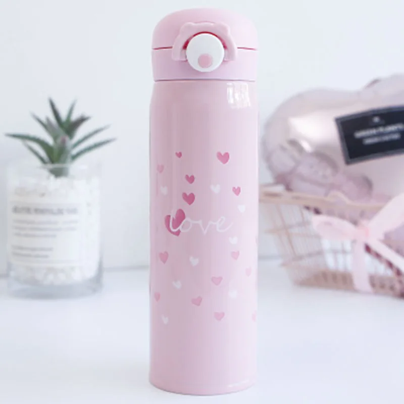 pink love Вишня в цвету вакуумный термос-бутылка для воды для Для женщин Термокружка любовь Термальность кружка термос для Чай Термокружка 350/500 мл - Цвет: pink love