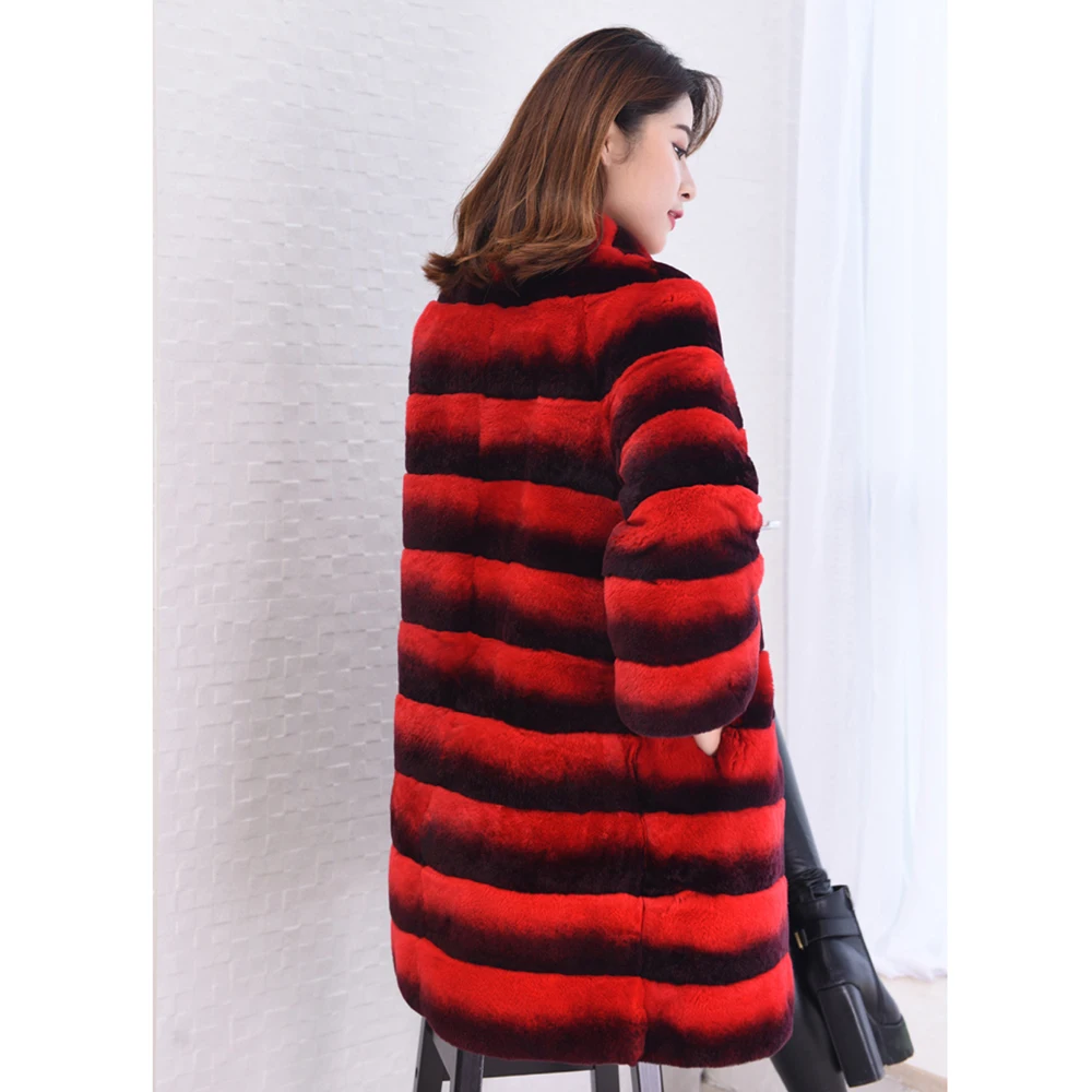 2020 Для женщин Настоящий мех кролика пальто Теплый Мягкий длинная куртка высокое