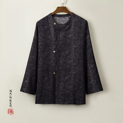 Purple KUANGNAN китайский стиль кимоно кардиган мужские Рубашки 4XL японские кимоно мужские черные летние кимоно рубашка мужские уличные Новинка - Цвет: Purple