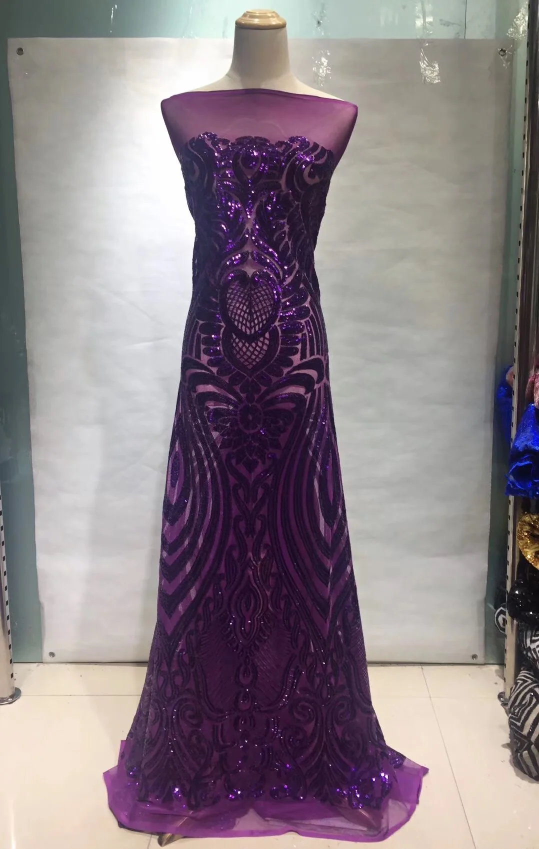 

African Lace Fabric 2018 High Quality Sequin Lace Royal Blue French Laces Fabrics Nigerian Lace Fabrics For Wedding JL109